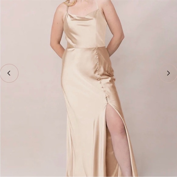 NWOT Revelry Billie Satin Cowl Neck Button Side Dress in Champagne Size 18 - Picture 1 of 9